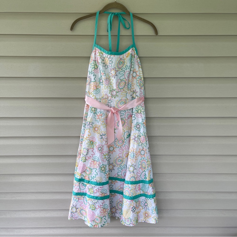 Milly Floral Embroidered Multicolor Halter Neck Dress Size 6